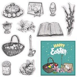 Threetols Easter Theme Clear Stamps for Card Making, Bunny Eggs Clear Rubber Stamp Basket Flower Stamps for Holiday Card Making Decor DIY Scrapbooking Transparent Album Decor Paper Craft