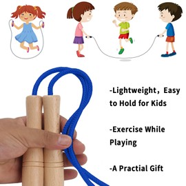 Jump Rope for Kids, Adjustable Toddler Skipping Rope with Wooden Handle, 8.5ft Child Jumping rope for Girls and Boys Workout Outdoor Activity (Blue)