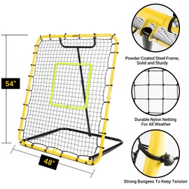 Baseball Rebounder Net - 4x4.5FT Baseball Pitchback Net for Pitching and Fielding Training, Angle Adjust Bounce Back Net