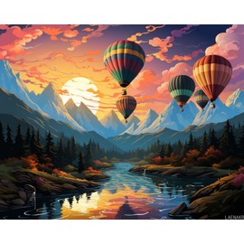 Hot Air Balloons Paint by Numbers Kit for Adults, Modern Aesthetic Paint by Number on Canvas, Abstract Art Digital Oil Painting Kits Suitable for Home Wall Decoration Gift 20" x 16"
