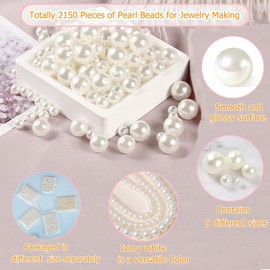 abalorio de perlas, abalorio AD 2150 piezas con agujero, perlas de marfil para manualidades, perlas sueltas para hacer joyas, manualidades, decoración y relleno de jarrón (4 mm, 6 mm, 8 mm, 10 mm, 12