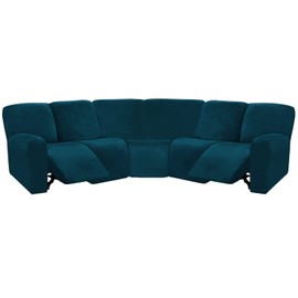 ULTICOR Velvet 7-Piece Sectional Recliner Sofa Cover (Deep Teal, L Shape 5 Seat, Sturdy, Soft, Washable)