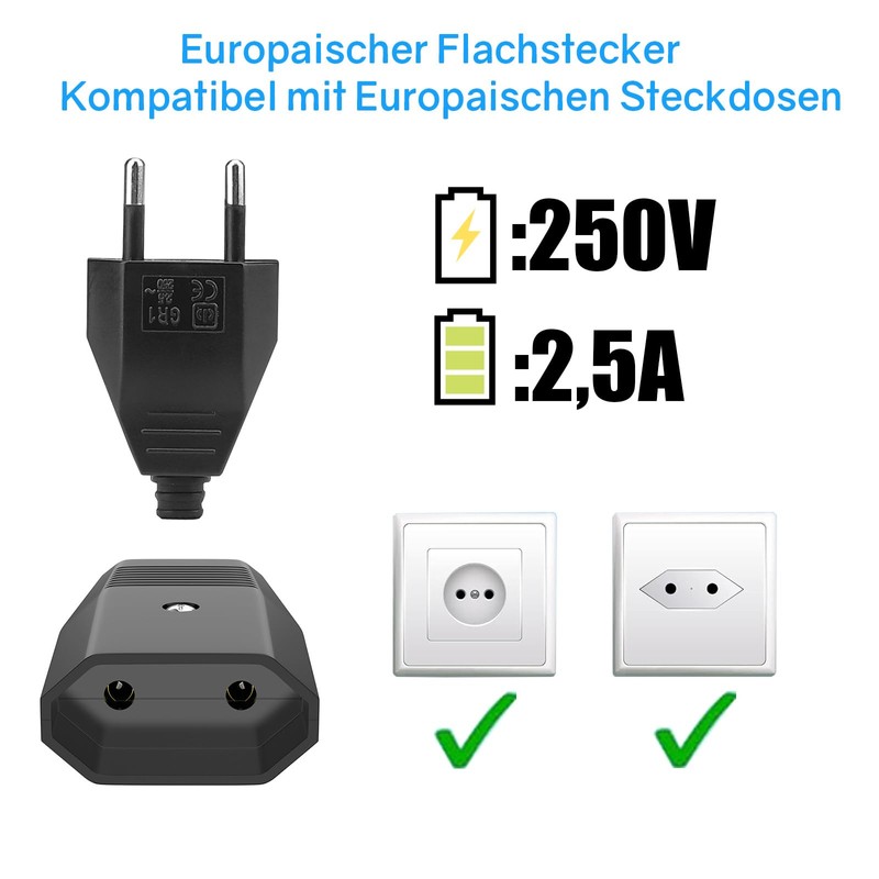 Powice Pack of 4 Euro Plug Flat, Euro Plug Flat,