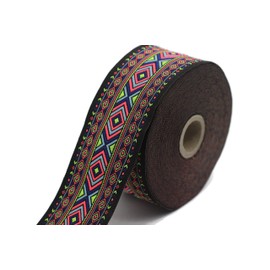 11 Yard Spool 1.96" Neon Green Dark Blue Tribal Geometric Jacquard Ribbon Woven Trim Embroidery Tape for Home Decor Clothing and Costume Design 50995