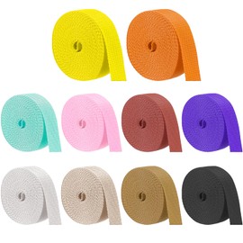 LAIAMER 10 Rolls Heavy Cotton Webbing 1 Inch, 32.8 Yard 10 Color Polyester Tubular Webbing Strap Tote Bags Leash Straps for Making Bag Handles, Cloth Belt, Crafts Outdoor Accessories