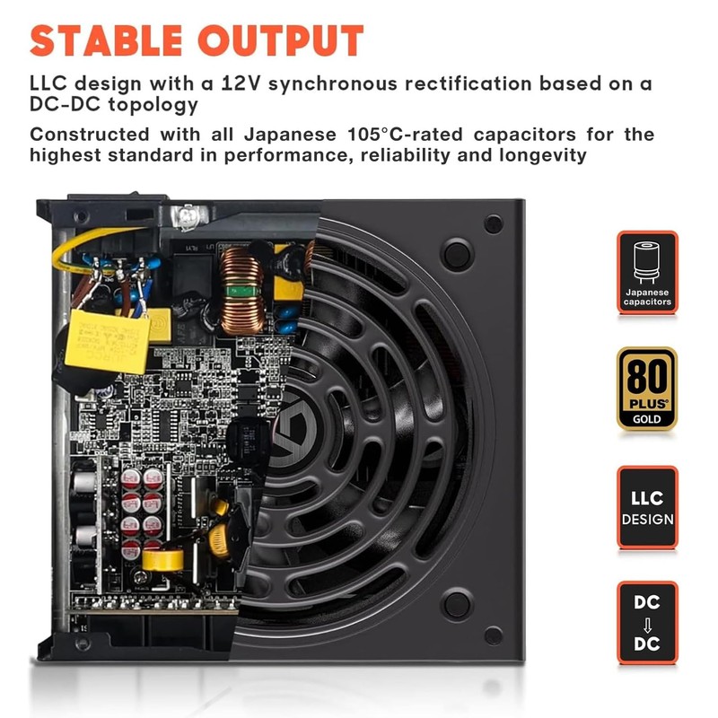 ARESGAME AGT Series 850W Power Supply, 80+ Gold Certified, Fully
