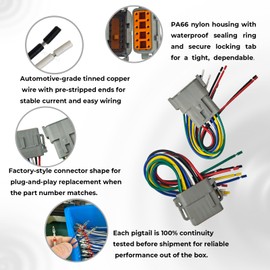 12-Pin DT Series Sensor Connector Pigtail Harness (Male & Female Pair), OE DT06-12SA / DT04-12PA, Compatible with Vehicles/Equipment Using DT 12-Way Sealed connectors