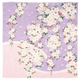 Hitoto Yamamoto Shoten Hyakka Ran Modern Yuzen Large Handkerchief, Weeping Cherry Blossom, Purple [1933-A]