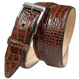 Grove Dress Belt Italian Calfskin Genuine Leather Casual Belt 1-3/8"(35mm) Wide (Alligator Brown, 32)