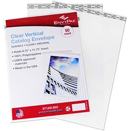 EnvyPak Clear Catalog Envelope - Vertical Style -Permanent Peel and Seal Closure Holds 8.5″ x 11″ Insert - Box of 50