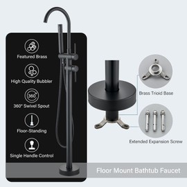 YAGATAP Freestanding Bathtub Faucet Floor Mount Tub Filler Matte Black High Flow Shower Faucets with Handheld Shower Mixer Taps Swivel Spout