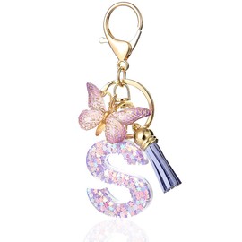 OQKAHIV Purple Butterfly Initial Key Chain for Bags, Letter Keychain- Girls Cute Butterfly Initial Charm - School Bag Accessory, 1 Piece, purple
