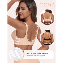 OEAK Womens Comfortable Bra Push Up Bras Wireless Support Lift Brassiere V Neck Full Coverage Everyday Seamless Tshirt Bras Nude L