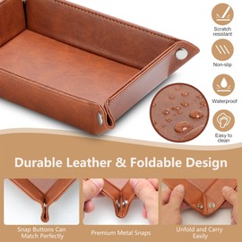 Genhomecy Faux Leather Valet Tray Gifts for Husband Men, PU Leather Tray Nightstand Organizer for Entryway Table Key, Wallet, Watch, Coin, Jewelry, Best Gift for Dad Fathers Day, Large, Brown