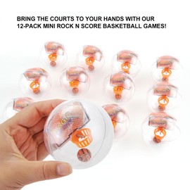 PowerTRC 12 Pcs Mini Basketball Handheld Shooting Ball Hoop Fidget Game with Light & Sound, Bag Fillers, Bulk Toys, Party Favors Birthday Carnival Prizes for Kids, Adults