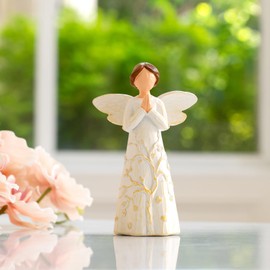 Prayer Angel Figurine with Tree of Life Design, Hand-Painted Resin Sculpture for Comfort, Healing, Remembrance, Peace & Sympathy - Thoughtful Gift for Women, Home Decor Memorial Keepsake Statue