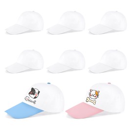 Pack of 8 DIY Baseball Caps, White Baseball Caps, Children's Caps for Painting, Cap White Children, DIY Cap Children, for Birthday Gift Children Indoor Families Parents Child Activities, Z