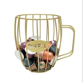 Metal Coffee Pod Holder, K Cups Coffee Capsule Holder, Coffee Storage Basket for Kitchen Countertop, Coffee Bar, Coffee Station Organiser (Golden)