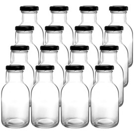 Kingrol 16 Pack 8 oz Hot Sauce Bottles with Leak Proof Screw Caps, Wide Mouth Glass Bottles with Lids for Milk, Beverages, Oil, Salad Dressing