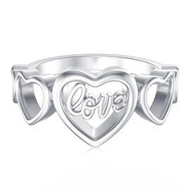 SLIACETE Heart Love Ring 925 Sterling Silver Letter 'Love' Heart Ring Anniversary Birthday Valentine's Day Jewelry Gifts for Her Mom Girlfriend Wife，Size 6-8, Size6, Non-Precious Metal, No Gemstone