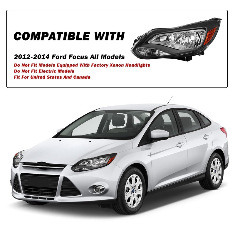 SOCKIR Headlight Assembly Fit for 2012-2014 Ford Focus Headlamp Passenger