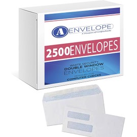 Double Window Security Gummed Check Envelopes - Compatible for QuickBooks #8900 (2500 Envelopes)