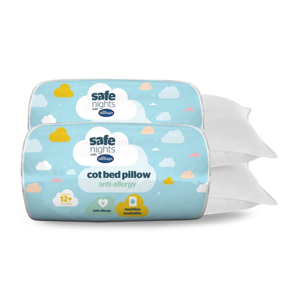Silentnight Safe Nights Cot Bed Anti Allergy Pillow 2 Pack - Quality Luxury Soft Comfy Crib Cotbed Nursery Pillows For Baby Babies Kids Toddler Children - Hypoallergenic Machine Washable Two Pillows