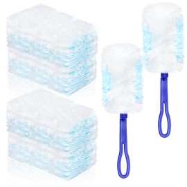 Milkary - Recambios de plumero electrostático esponjosos para limpieza, recambios desechables de repuesto a granel con 2 asas para persianas de oficina en casa, ventiladores de techo, muebles, polvo de múltiples superficies, azul