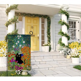 BLKWHT BLKWHT Spring Cat Garden Flag 12x18 Vertical Double Sided Colorful Floral Farmhouse Holiday Outside Decorations Burlap Yard Flag BW571-12