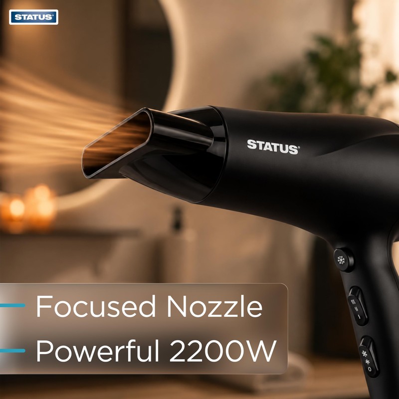 STATUS: Lyon Black Hairdryer / 1800-2200w / 2 Speeds, 3
