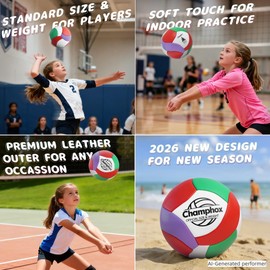 Champhox Soft Volleyball Ball Pink Size 5 for Youth Girls Kids Beginners Team Skills Practicing Training Indoor Outdoor Water Play Beach Pool Volley Ball with Pump & Mesh Bag (Green, Size 5)