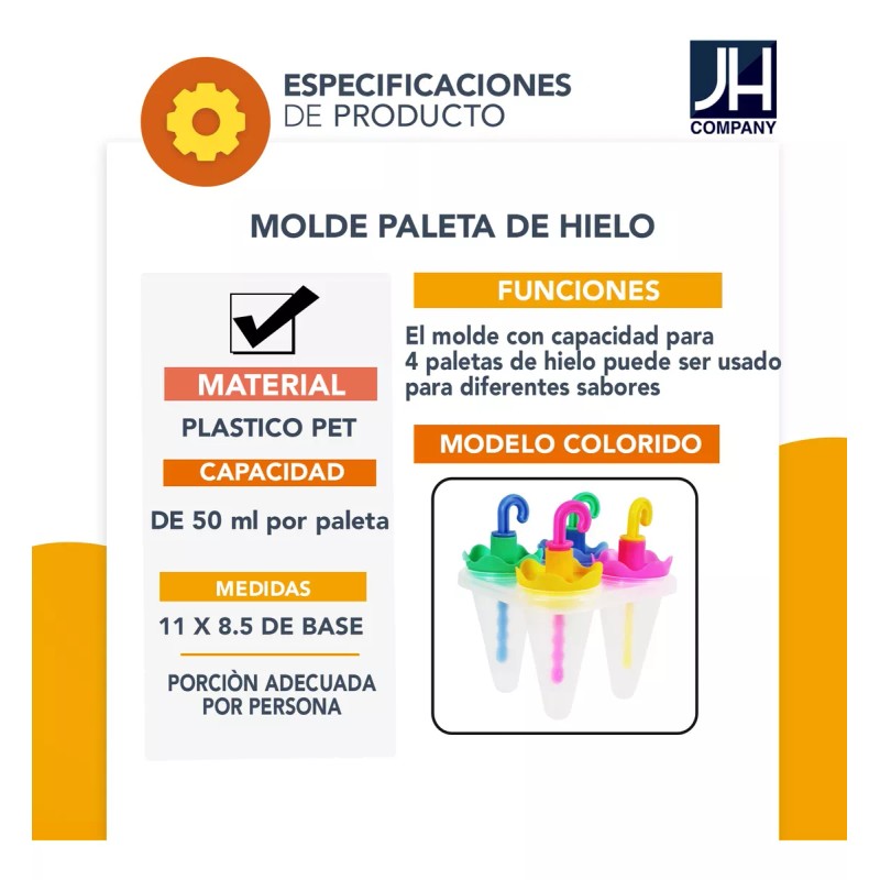 J.H. Company Molde Para Paleta Hielo Sombrilla 4 Paletas Helado