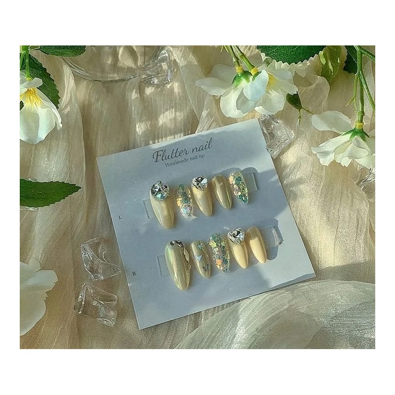 Yellow Twinkle Butterfly Handmade Nail Tips✨ - Midi Ballet /