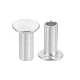 uxcell 50Pcs Semi Tubular Rivets, 5mm x 12mm Aluminum Round Flat Head Semi-Tubular Rivet Metal Stud Rivet for Industry Household Repairing Fastening, Silver