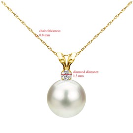 14K Yellow Gold 1/100 Ct Diamond & Pink 7-7.5mm Freshwater Cultured Pearl Pendant Necklace (G-H, SI1-SI2), 18"