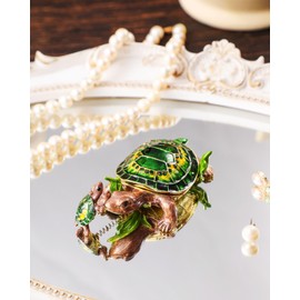 NIODAY Hand Painted Trinket Box Enamel Vintage Jewelry Box Hinged Metal Jewelry Organizer Decorative Treasure Box Unique Gifts Turtles