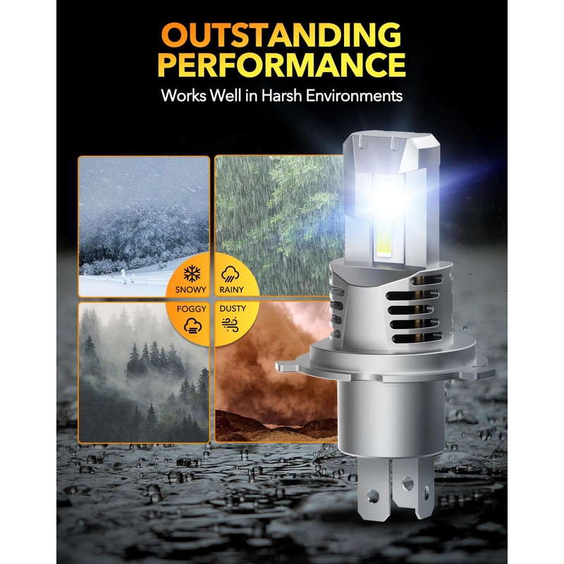 OXILAM H4 9003 LED Bulbs, 30000LM 800% Brighter, 6500K Cool