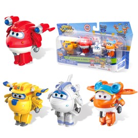 Super Wings 2" Transform-a-Bots 4-Pack, Supercharged Jett, Donnie, Astra, Sunny, Airplane Toys Vehicle Mini Figures, Fun Toys for Kids, Transformable Toy for 3 4 5 Year Old Boys and Girls