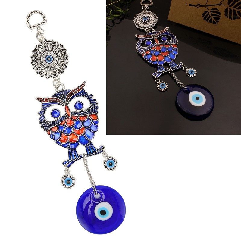 Blue Eye Owl Keychain Good Luck Beautiful Blessing Amulet Car