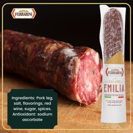 Ferrarini, Italian Salami, Emilia, Dry Cured, Premium Italian Brand. Italian salami made in Italy. Milk Free, Non-GMO. (2,5 lb approx)