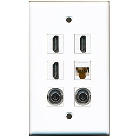 RiteAV - 3 HDMI 2 Port 3.5mm 1 Port Cat6 Ethernet White Wall Plate
