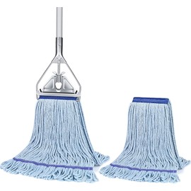 String Mop Heavy Duty for Floor Cleaning- Industrial Commercial Wet Mop with 59inch Mop Handle for Home,Garage,Office, Workshop, Warehouse Floor Cleaning