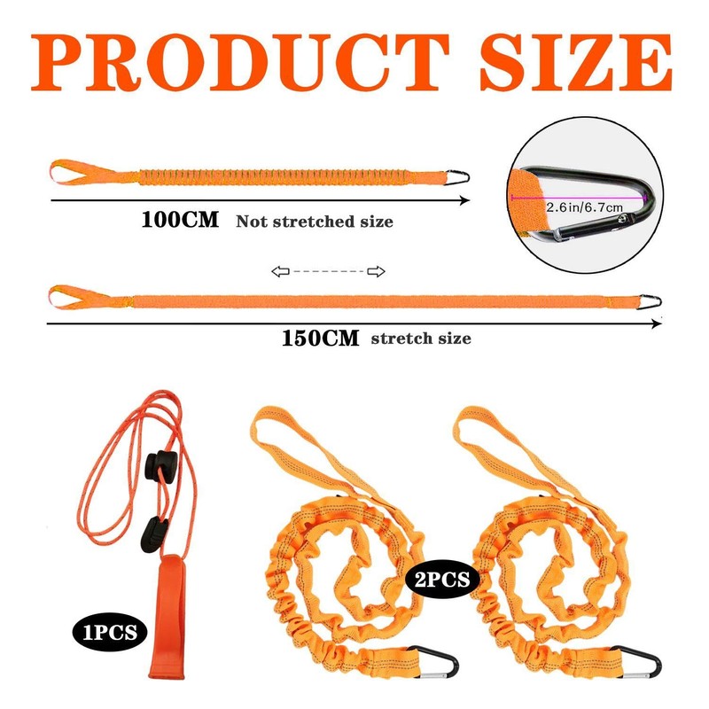 Pack of 2 Paddle Ropes, 1 Piece Whistle, Elastic Safety