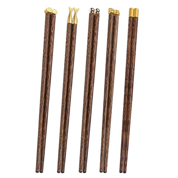 NUZAMAS 5 Pairs Chopsticks Reusable Wooden Chopsticks with Chinese Style