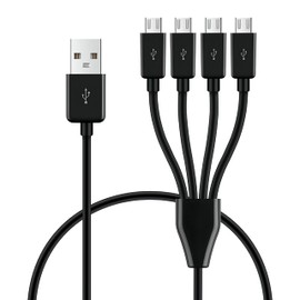 GELRHONR Short Micro USB Splitter Cable,4 in 1 USB 2.0 A Male to Four Micro USB Male Charging Cord Multi Micro USB Data Sync Adapter Cable Split Micro USB Connection Wire (Black-0.5m-4 Mrico)