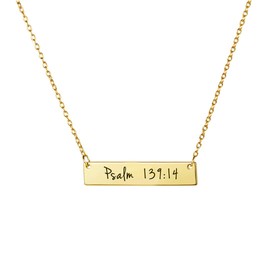 Memgift Baptism Jewelry Bible Verse Bar Necklaces for Women 18K Gold Plated Christian Necklace Birthday Gifts Psalm 139:14