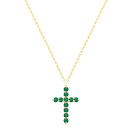 LMXXVJ 18k Gold Plated Cross Necklace for Women - Created Green Emerald Cross Faith Pendant Small Layered Necklace Jewelry,Birthday Anniversary Festival Prom Gift