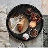 HofferRuffer Round Serving Tray 20'', Elegant Faux Leather Circle Ottoman