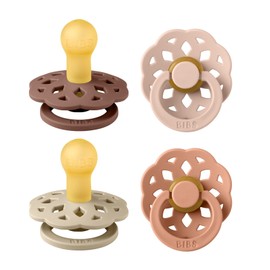 BIBS Boheme Soothers Pack of 4. BPA-Free, Cherry Shape Nipple. Natural Rubber/Latex, Made in Denmark. 0-6 Months (Pack of 4), Vanilla Mix