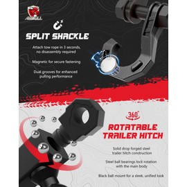 AMBULL Rotatable Split Shackle Trailer Hitch Receiver & 2-Inch Ball Mount, 3/4" Jowl Split Shackle with 2" Towing Ball Mounts, 23T/50706Lbs Break Strength Heavy Duty Towing Recovery Hitch, BlackBlack